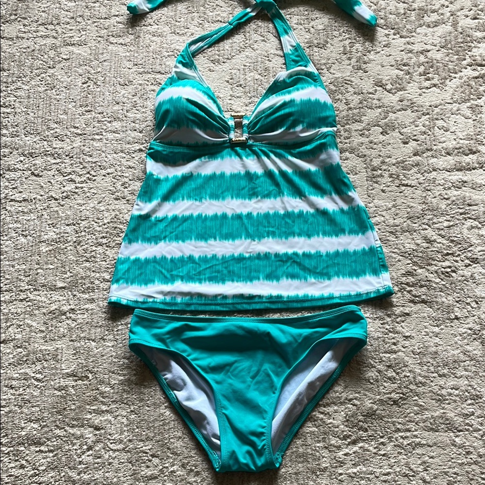 Lauren Ralph Lauren 2 Piece Swim Suit Size 6 Teal Green With Removable Bra Pads
